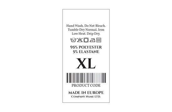 Laundry care label with size and barcode Model TC-M193